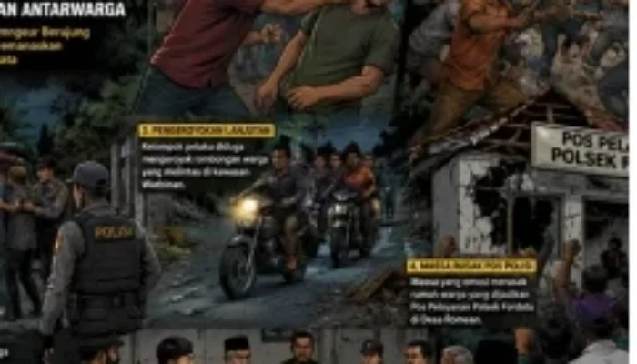 Bentrok Fordata Meledak, Massa Rusak Pos Polisi Usai Pengeroyokan Antarwarga