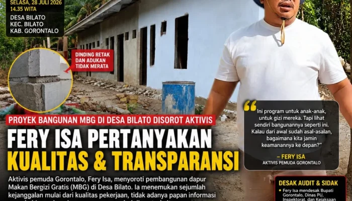 Proyek Dapur MBG di Desa Bilato Disorot Aktivis, Fery Isa Soroti Kualitas Bangunan dan Transparansi Anggaran